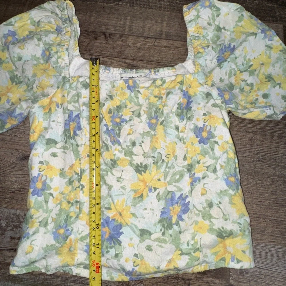 Abercrombie & Fitch XS Floral Puff Sleeve Linen Blend Cottagecore Top‎